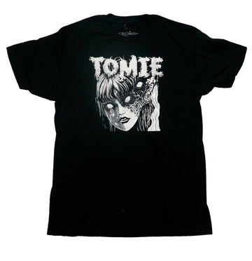 Junji Ito Mens T-Shirt - Black and White Tomie Image Under Name