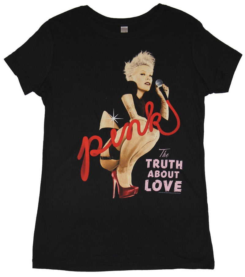 Pink Girls Juniors T-Shirt- Crouched Photo Image Truth About Love