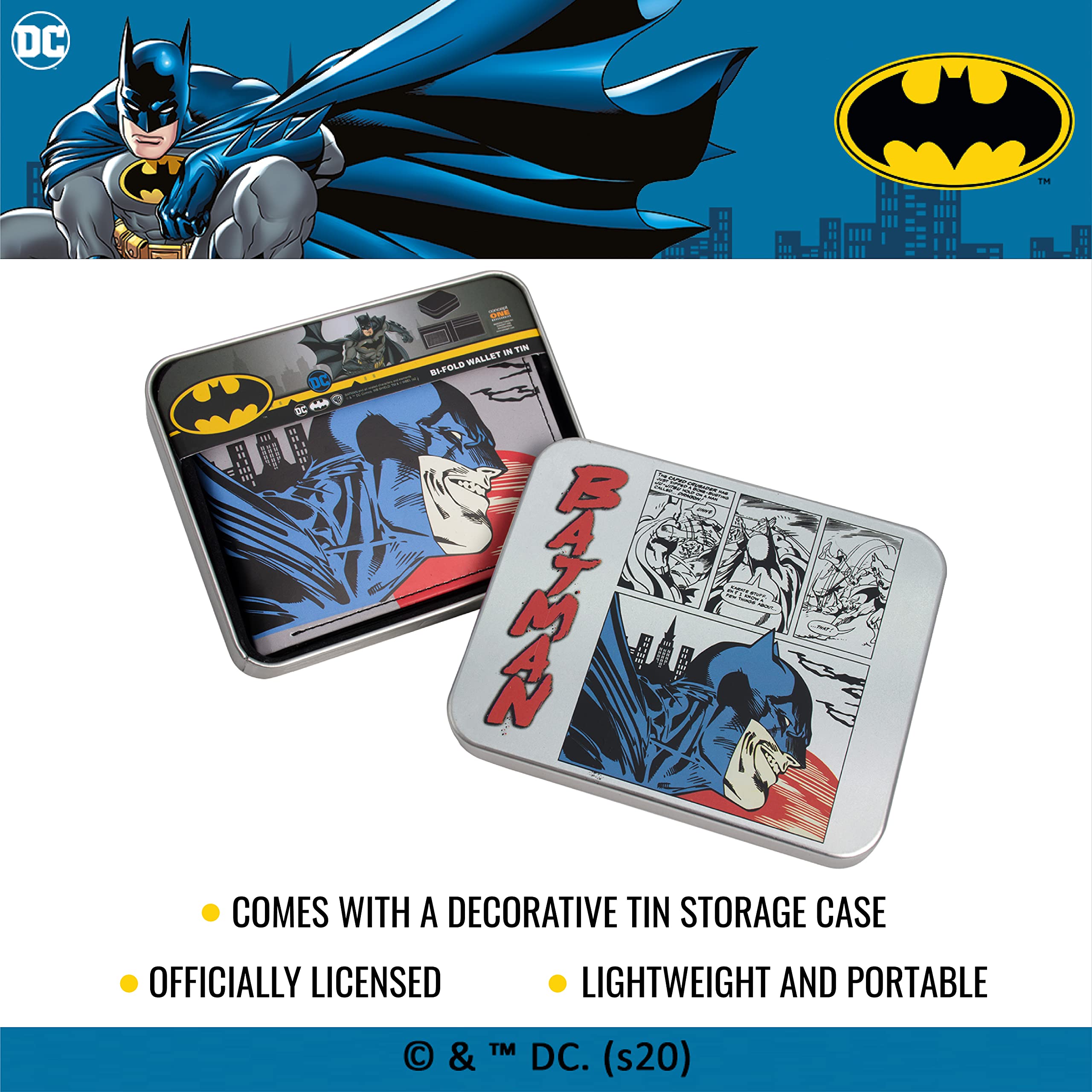 DC Comics Batman Bifold Wallet in a Decorative Tin Case, Multi