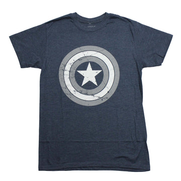 Captain America Mens T-Shirt - Classic Distressed Gray & White Shield