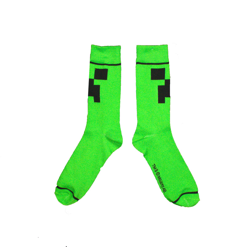 Minecraft Creeper Face Block Green Men's crew sock