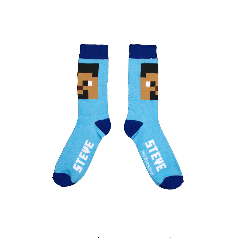 Minecraft Steve Face Block Blue Men's crew sock