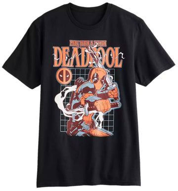 Deadpool Mens T-Shirt - Merc With Mouth Blade Slicing on Grid