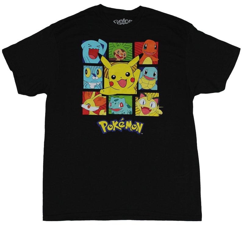Pokemon Mens T-Shirt -  Nine Box Poke Faces Pikachu Center Square