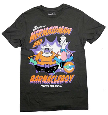 Spongebob Mens T-Shirt - Mermaidman & Barnacle Boy There's Evil Afoot!