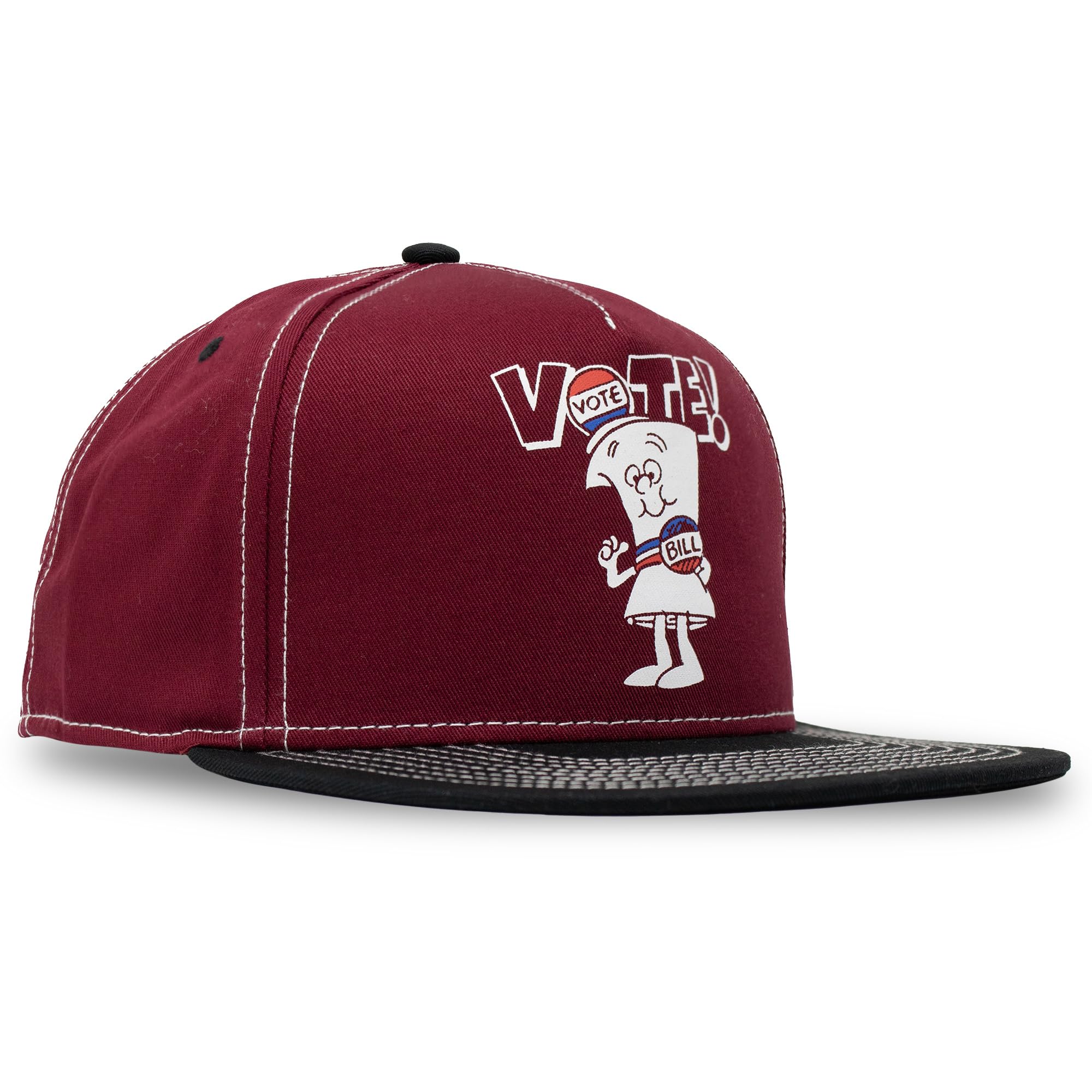 Schoolhouse Rock Vote with Bill 5 Panel Structured Adjustable Adult Unisex Red and Black Adult Unisex Flat Bill Snapback Hat