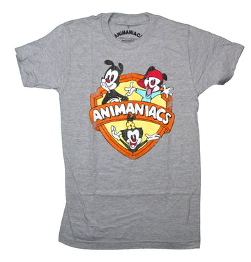 Animaniacs Mens T-Shirt - Yakko Wacko & Dot In Orange Emblem