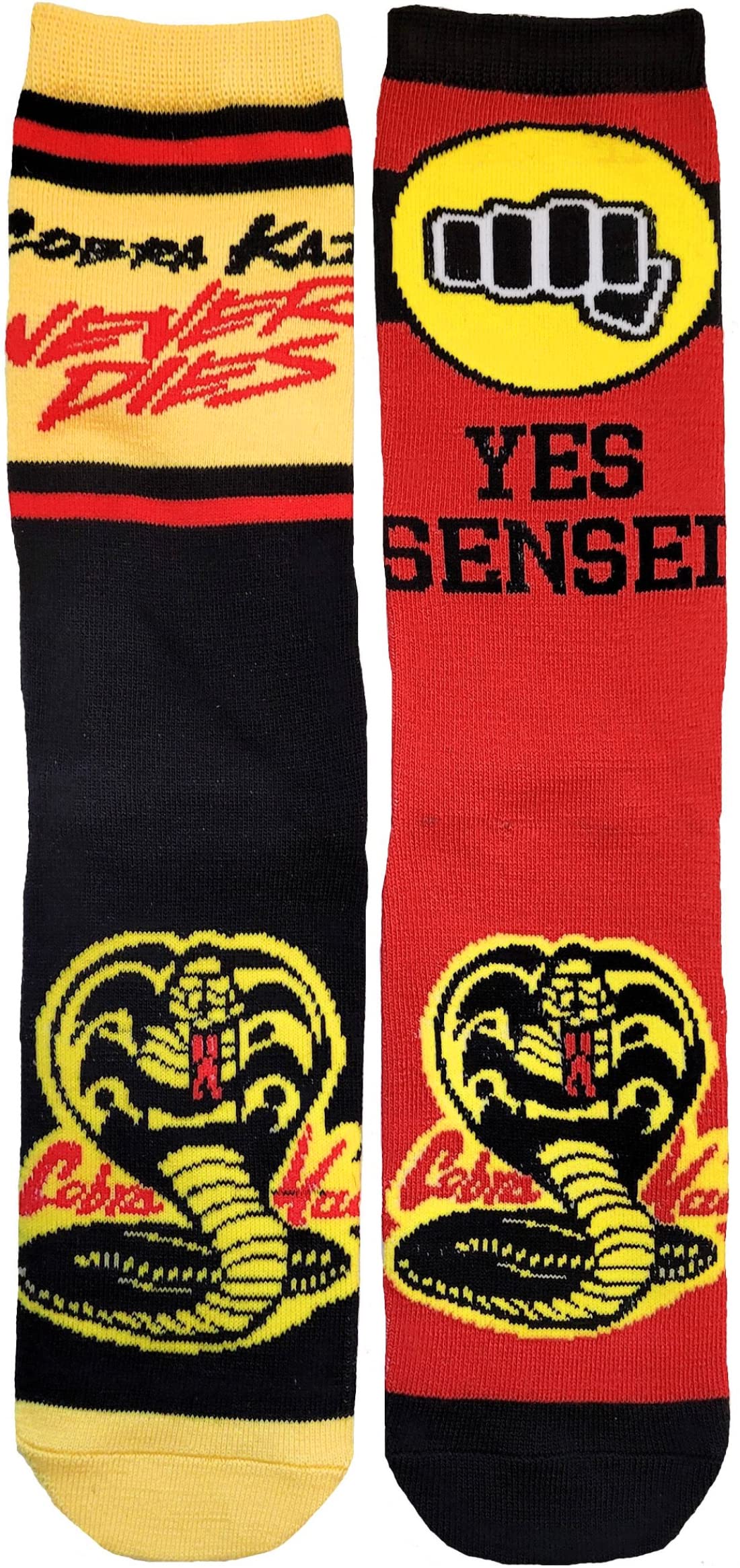 Ripple Junction Cobra Kai Adult Crew Socks Yes Sensei Dojo Logo Officially Licensed 2 Pack