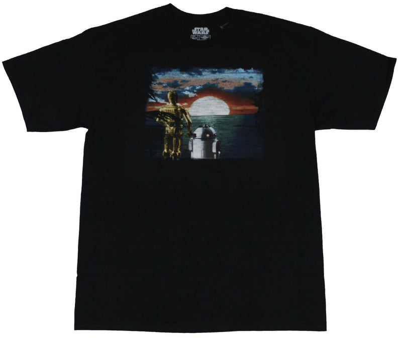 Star Wars Mens Tall T-Shirt - R2-D2 & C-3PO Enjoying Explosion Sunset Image