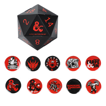 Dungeons & Dragons 10 Piece Button Pin Box Set - Collectible Fantasy RPG Pins