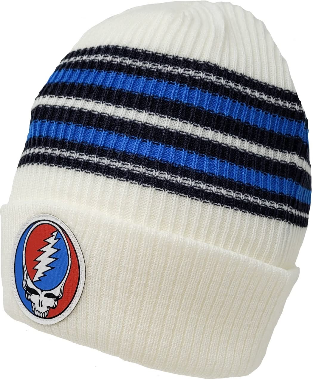 Ripple Junction Grateful Dead Steal Your Face Patch White Striped Adult Unisex Beanie