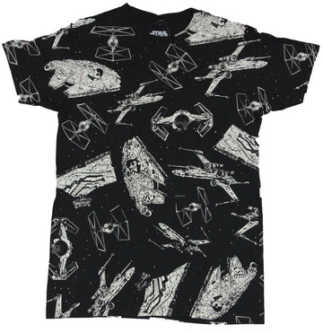 Star Wars Mens T-Shirt - X-Wing Millenium Falcon Tie Fighter Allover Print