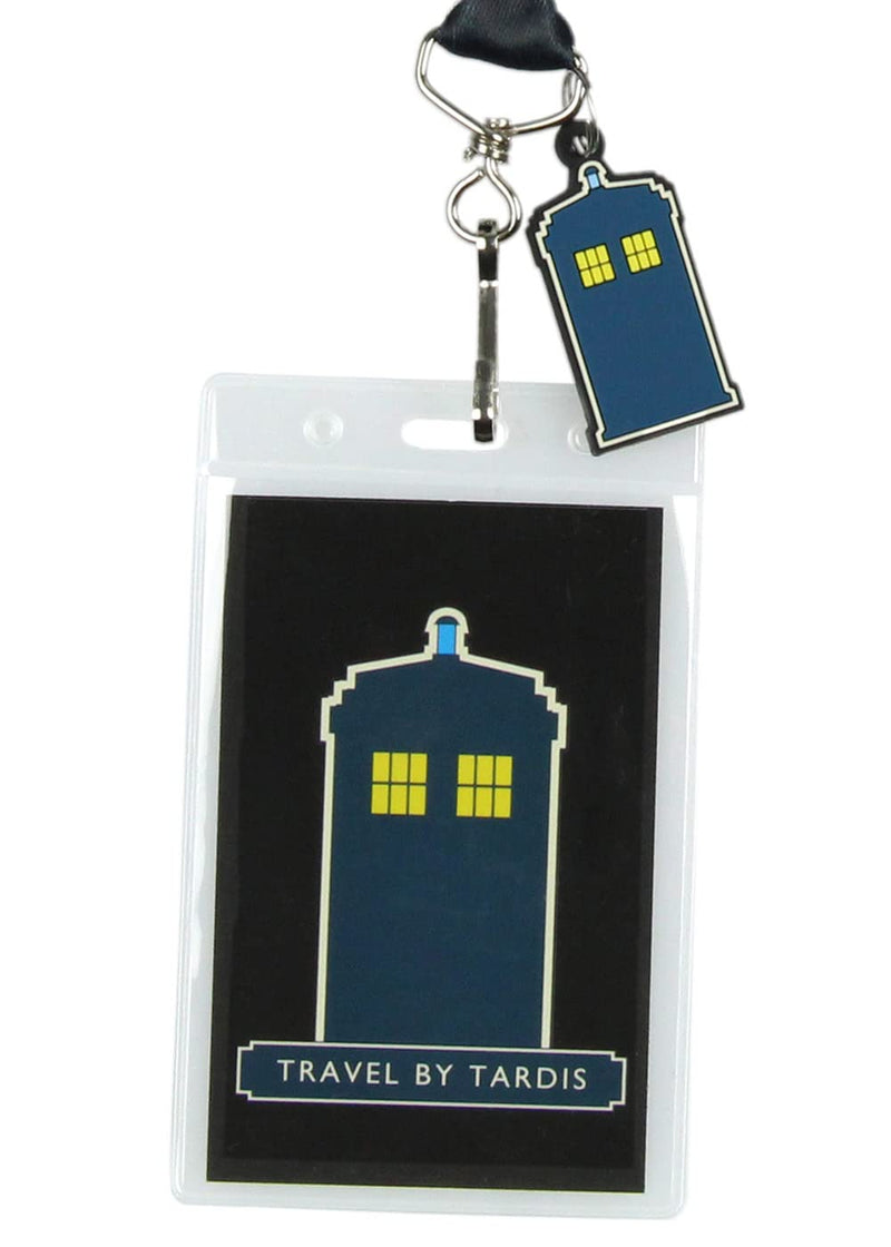 Surreal Entertainment Doctor Who Lanyard ID Badge Holder Pop Art Travel By Tardis Lanyard w/ Rubber Charm Black / One Size