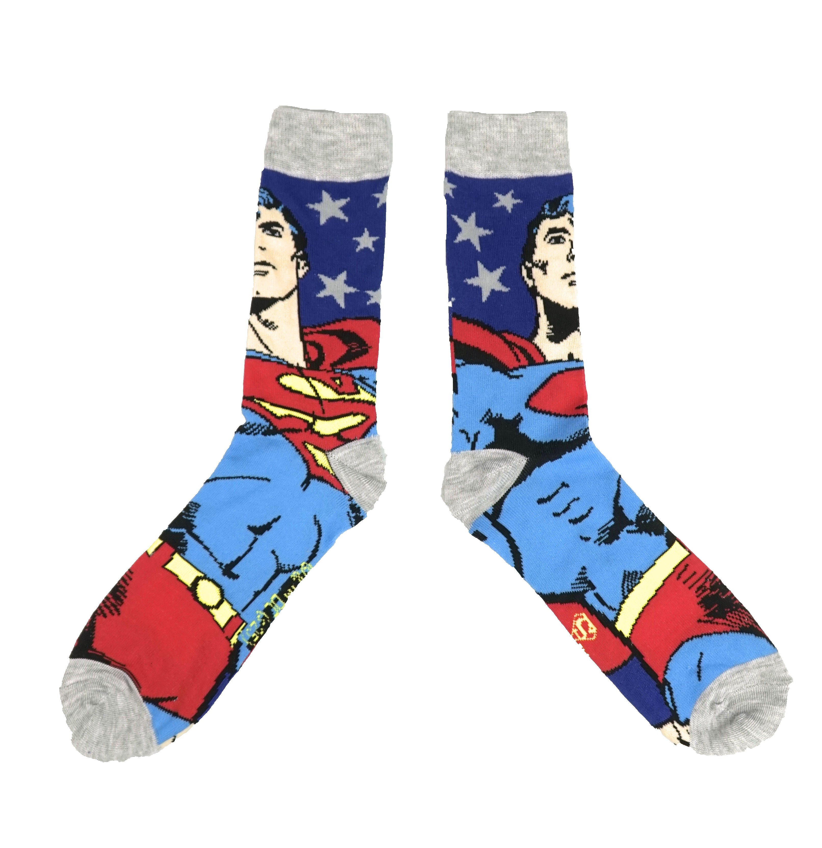Superman Mens Crew 2 Pack Socks Logo Allover & Full Body Supes
