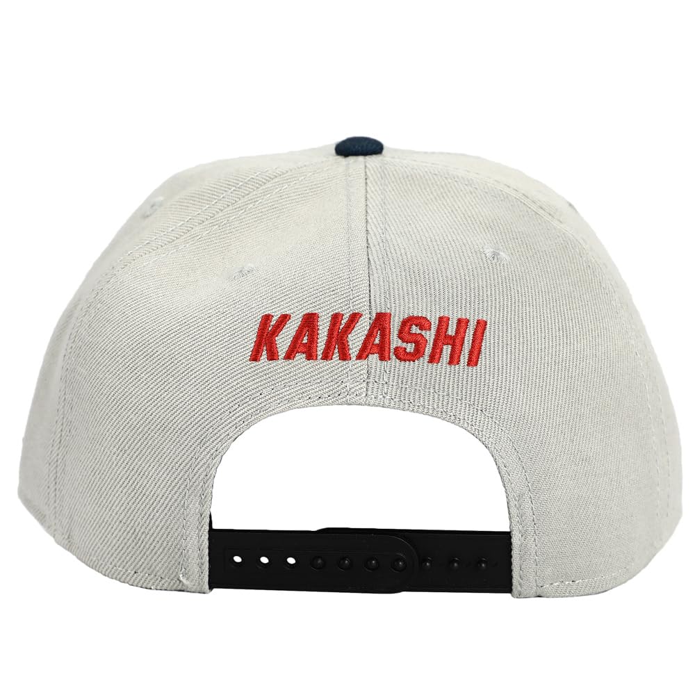 Bioworld, Naruto Anime Kakashi Sharingan Character Billboard Logo Embroidered Snapback Hat for Men White