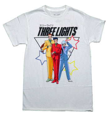 Sailor Moon Mens T-Shirt -Three Lights Posed Under Name In Suits