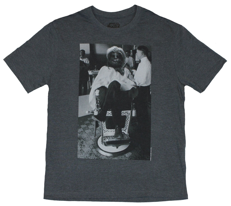 Star Wars Mens T-Shirt - Chewy Chewbacca gets a Haircut At The Barber Image
