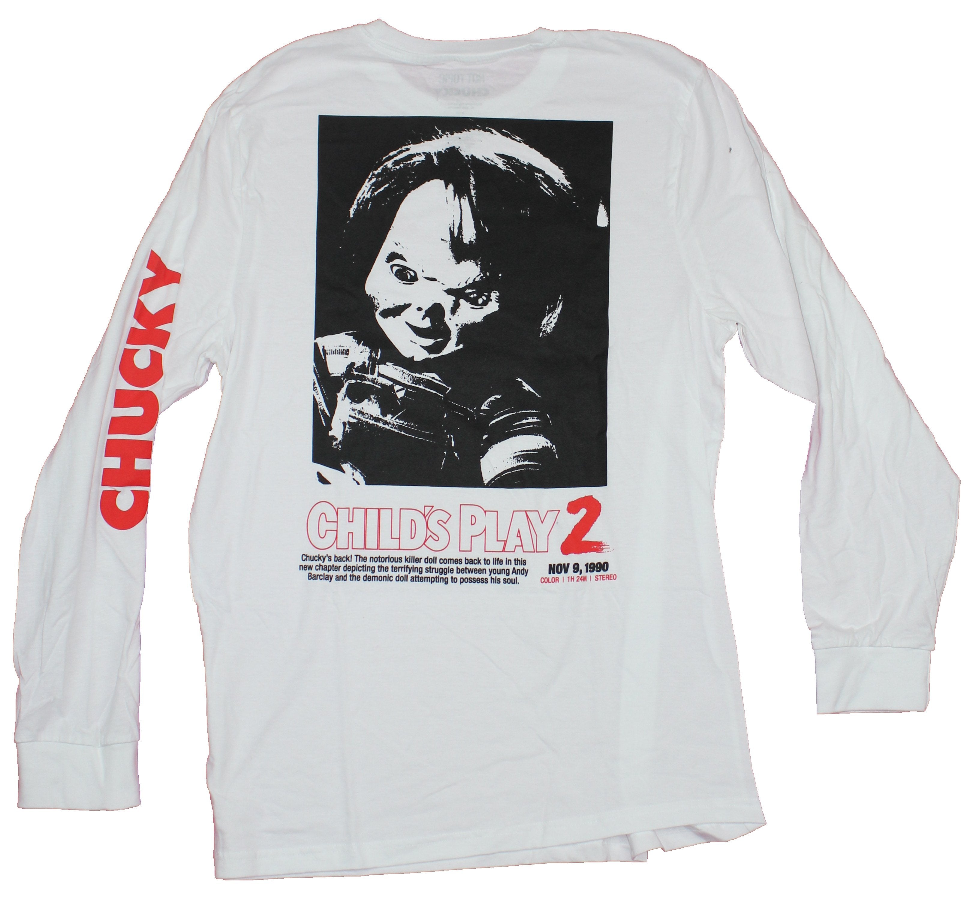 Chucky 2 Mens Long Sleeve T-shirt - Sorry Jack Chucky's Back Lapel Photo Back
