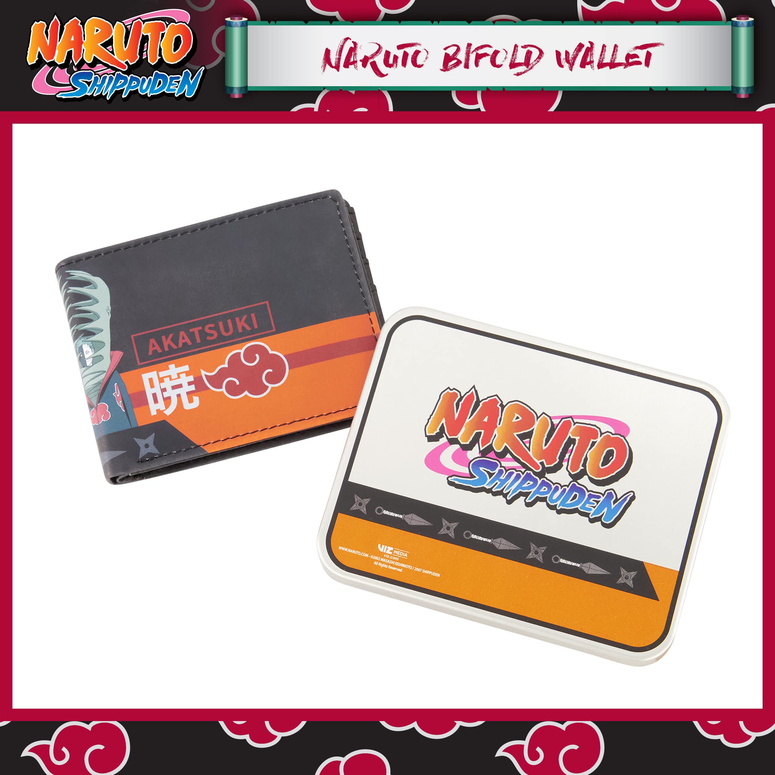 Naruto Bifold Wallet, Slim Wallet with Decorative Tin for Men and Women, Multi