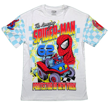 Spider-Man Mens T-Shirt - Racing in '62 Spider Buggy Protector of New York
