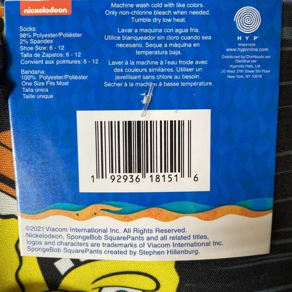 Nickelodeon SpongeBob Squarepants Men’s Crew Socks Set With Bandana Shoe Size 6-12