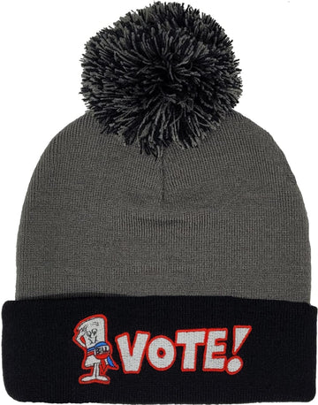 Ripple Junction Schoolhouse Rock Vote Embroidered Navy and Grey Pom Pom Adult Unisex Fitted Winter Hat Beanie