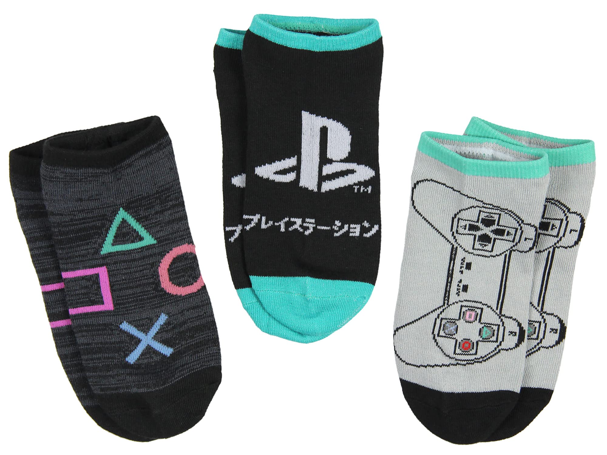 Bioworld PlayStation Adult Logo Icon Controller 3 Pack No Show Ankle Socks