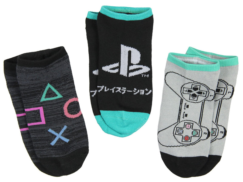 Bioworld PlayStation Adult Logo Icon Controller 3 Pack No Show Ankle Socks