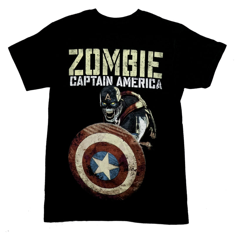 Captain America Mens T-Shirt - Marvel Zombie Over Shield - Inmyparentsbasement.com