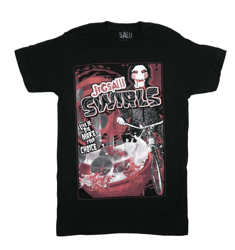 Saw Mens T-Shirt - Jigsaw Killer Jigsaw Swirls Cereal Live or Die