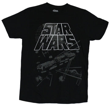 Star Wars  Mens T-Shirt - Millennium Falcon Space Batt Under Lined Word Crawl