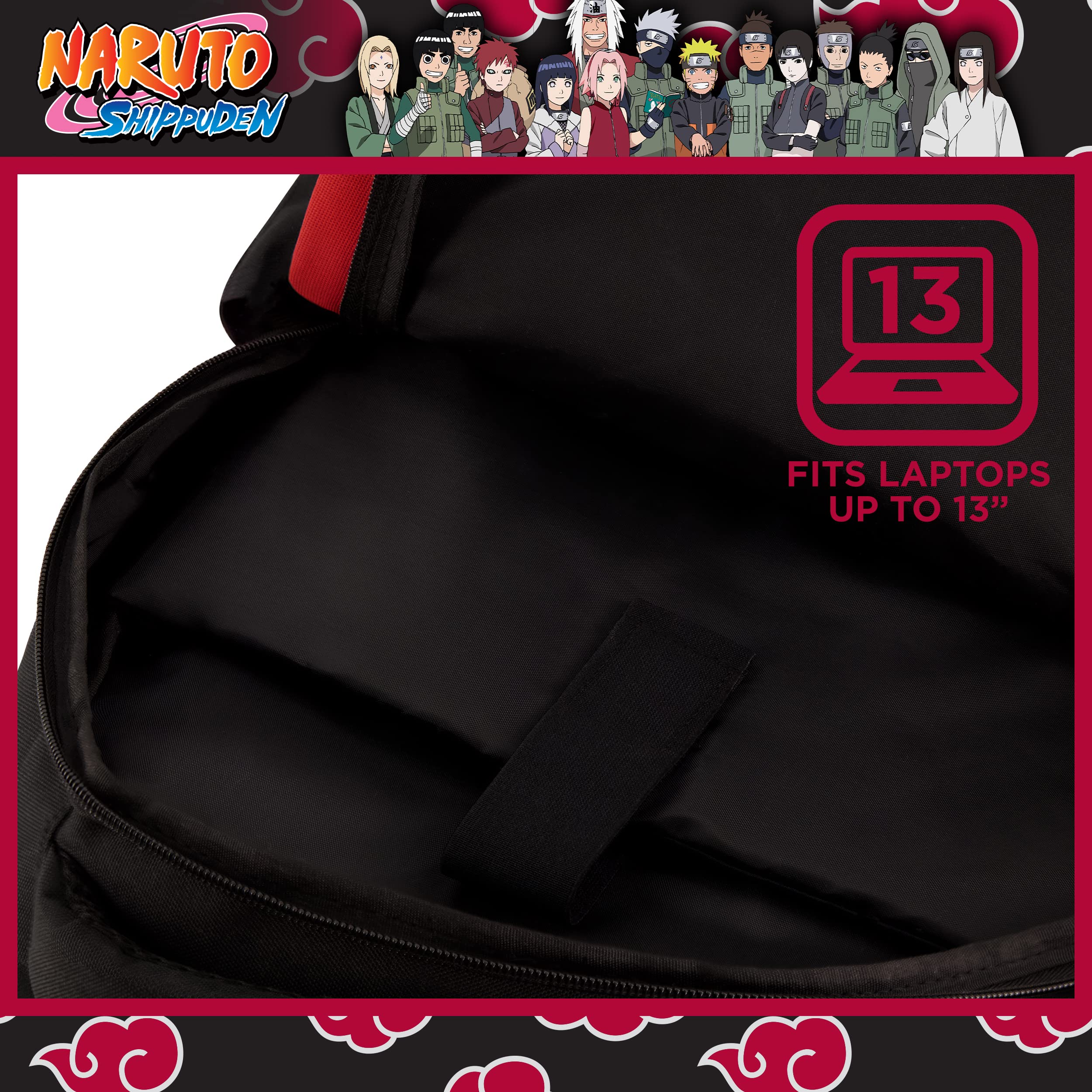 Naruto 15 Inch Sleeve Laptop Backpack, Padded Computer Bag for Commute or Travel, Team 7, One Size