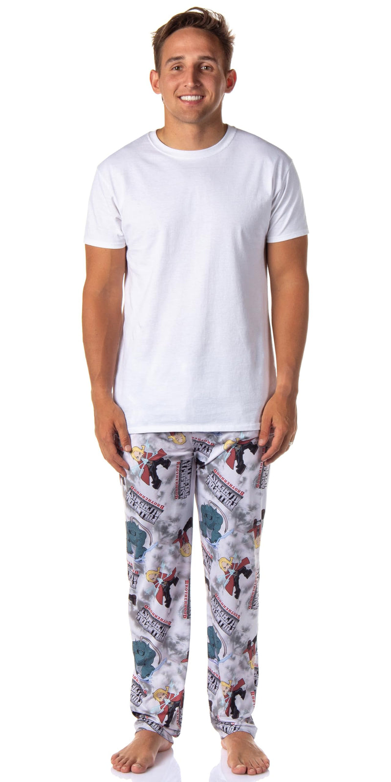Fullmetal Alchemist Brotherhood Anime Men's Edward Alphonse and Title All Over Print Pajama Pants Adult Sleep Bottoms