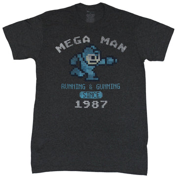 Mega Man (Capcom) Mens T-Shirt  - Distressed Running and Running Since 1987