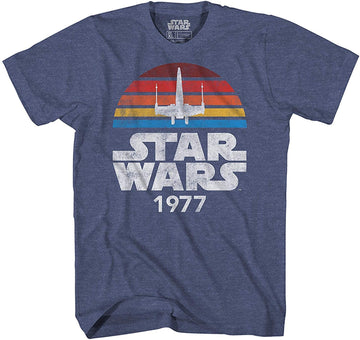 STAR WARS 1977 Distressed Logo Rainbow X-Wing Men's Adult T-Shirt