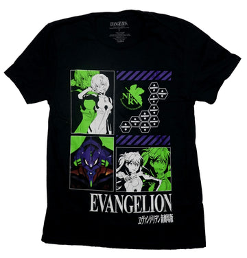 Evangelion Mens T-Shirt - Mech Pictured With Rei and Asuka Emergency