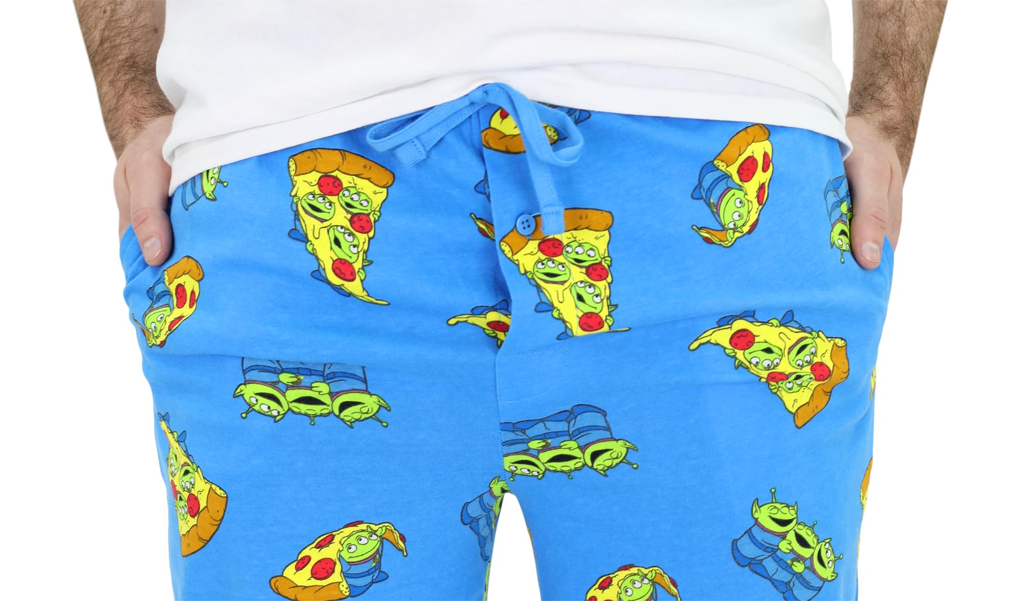 Disney Toy Story Pizza Planet Aliens PJ Pants Pajamas for Men - Elastic Waist, Pockets, Button Fly