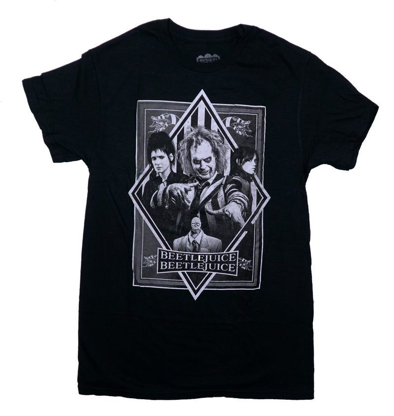 Beetlejuice, Beetlejuice Mens T-Shirt - Black & White Diamond Cast Poster