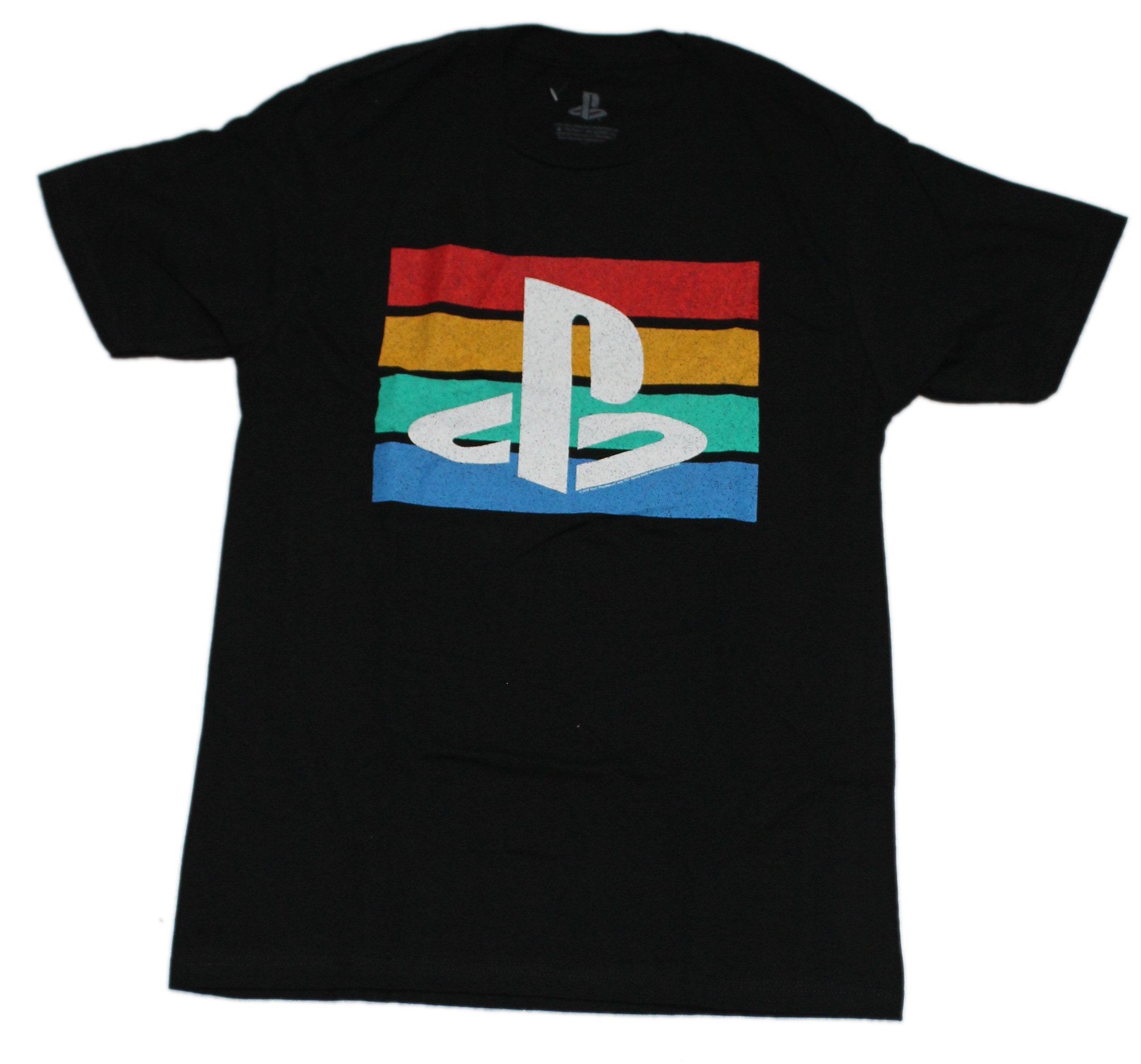 Playstation Mens T-Shirt - Distressed Logo Over Primary Colors