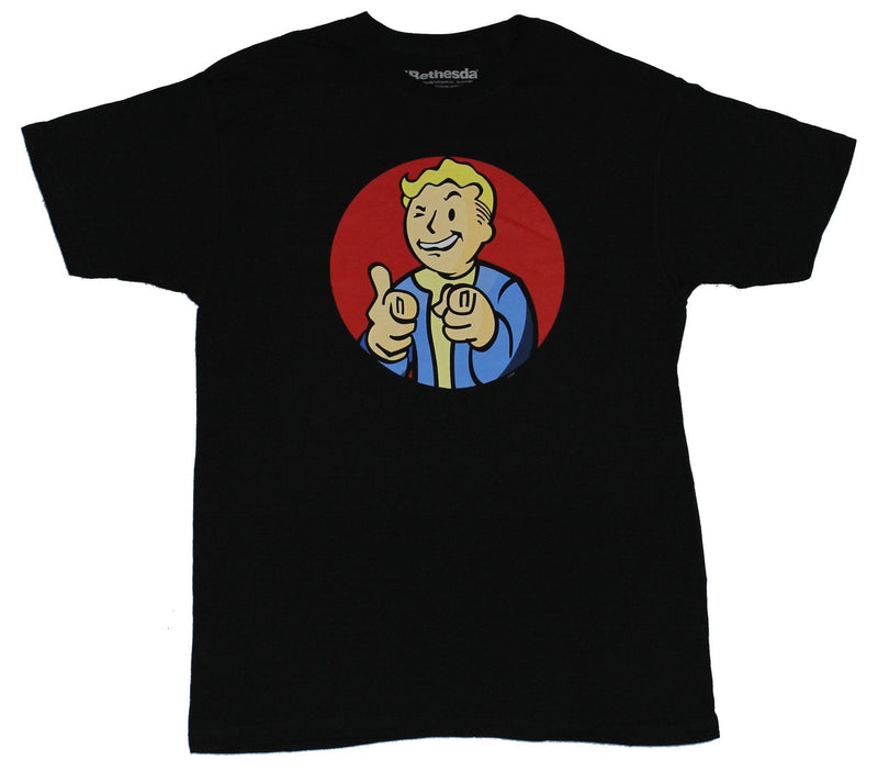 Fallout Mens T-Shirt - Red Circle Thumbs Up Winking Vault Pip Boy Image
