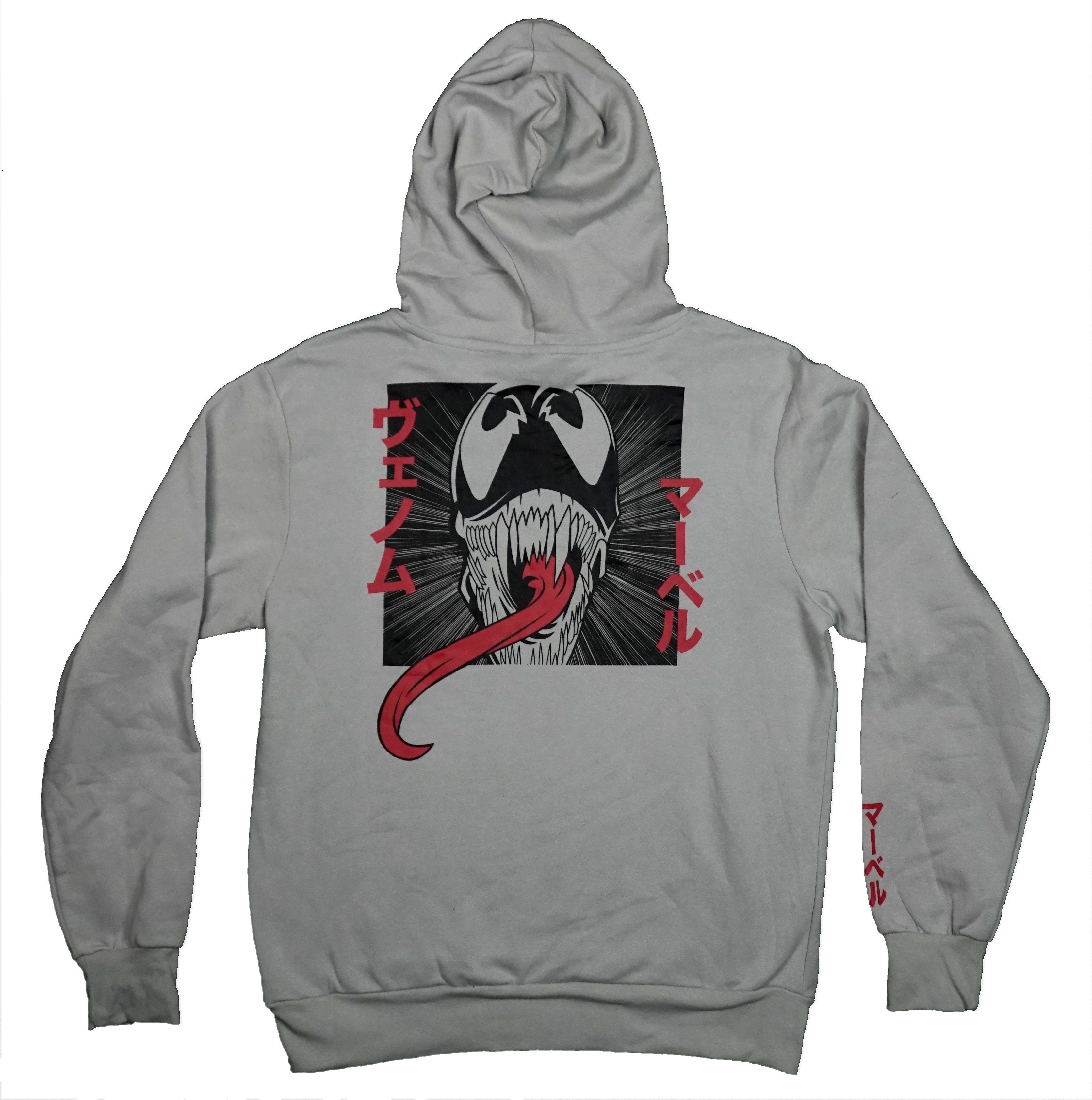 Venom Mens Pullover Hoodie - Long Tongue Kanji Back Name Front Design