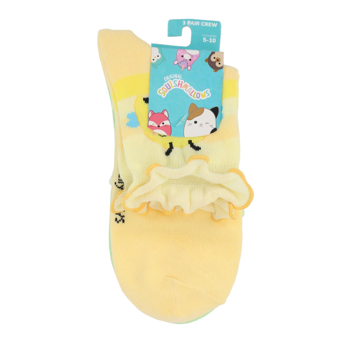 Bioworld Squishmallows Sunny Maritza & Benny Women's 3-Pair Women's Casual Quarter Crew Ankle Socks With Lettuce Edge Cuffs