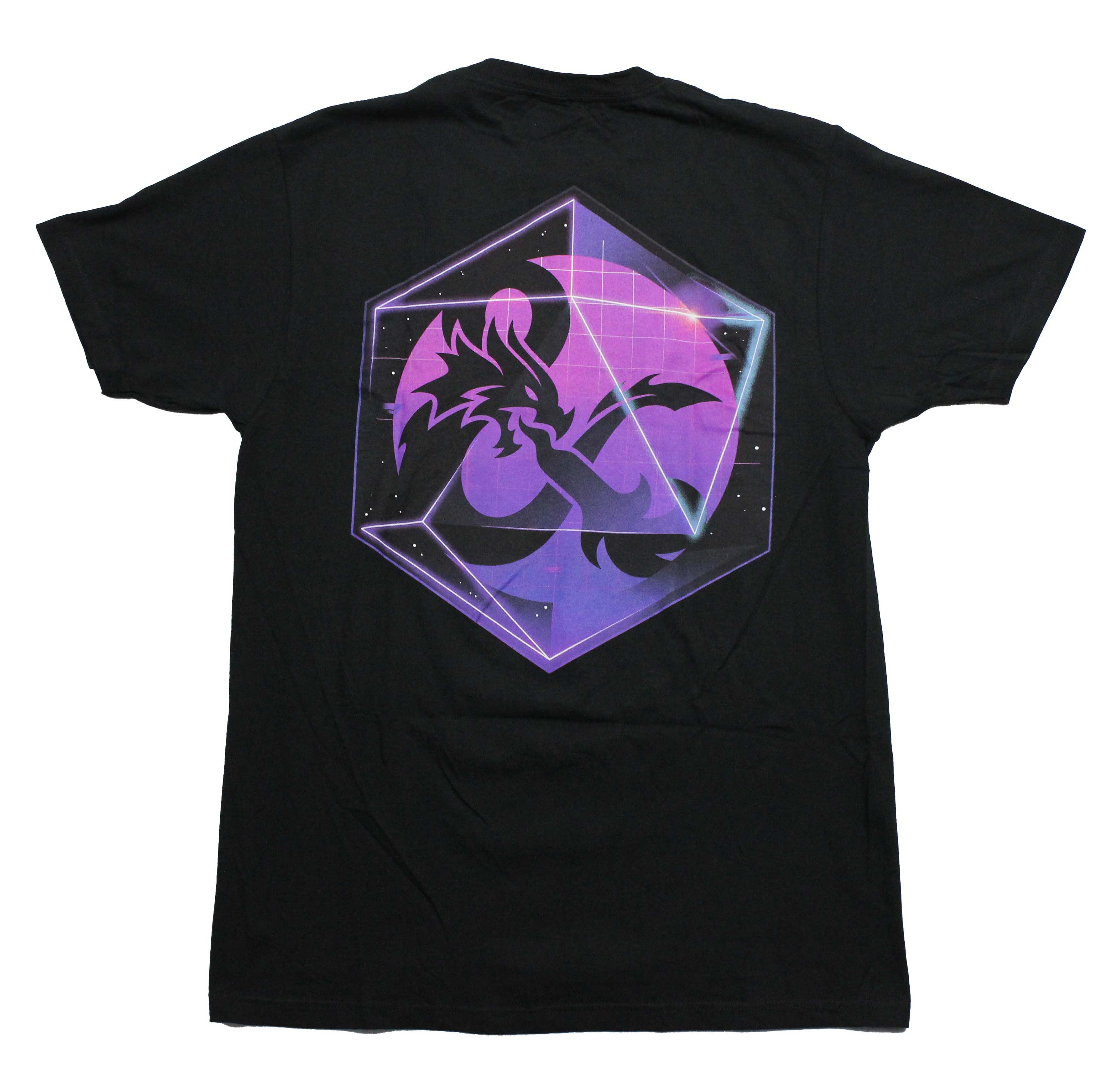 Dungeons & Dragons  Mens T-Shirt - Pink Lapel Logo Dragon & Logo on Back