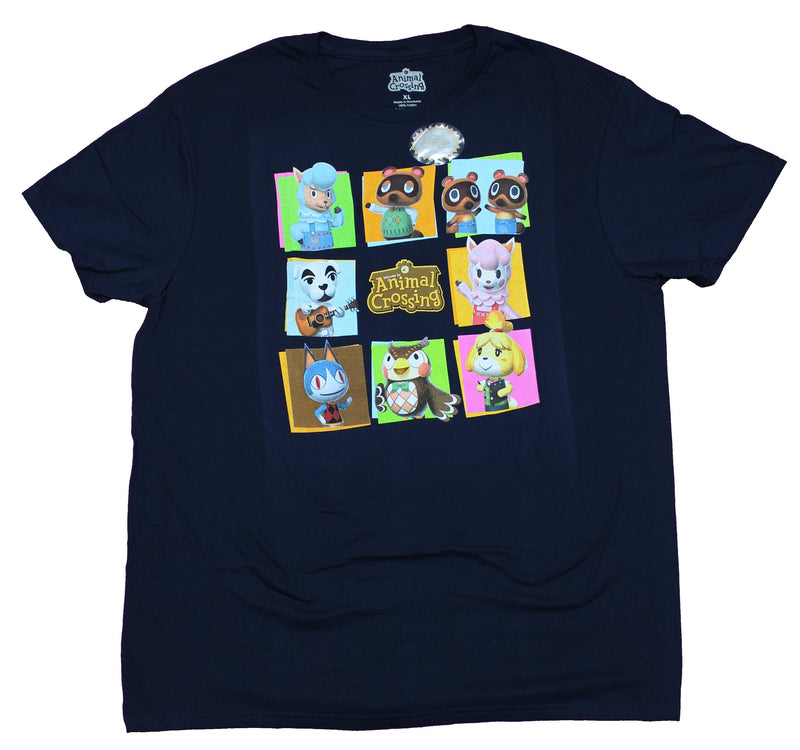 Animal Crossing Mens T-Shirt -8 Character Boxes Logo in the Middle