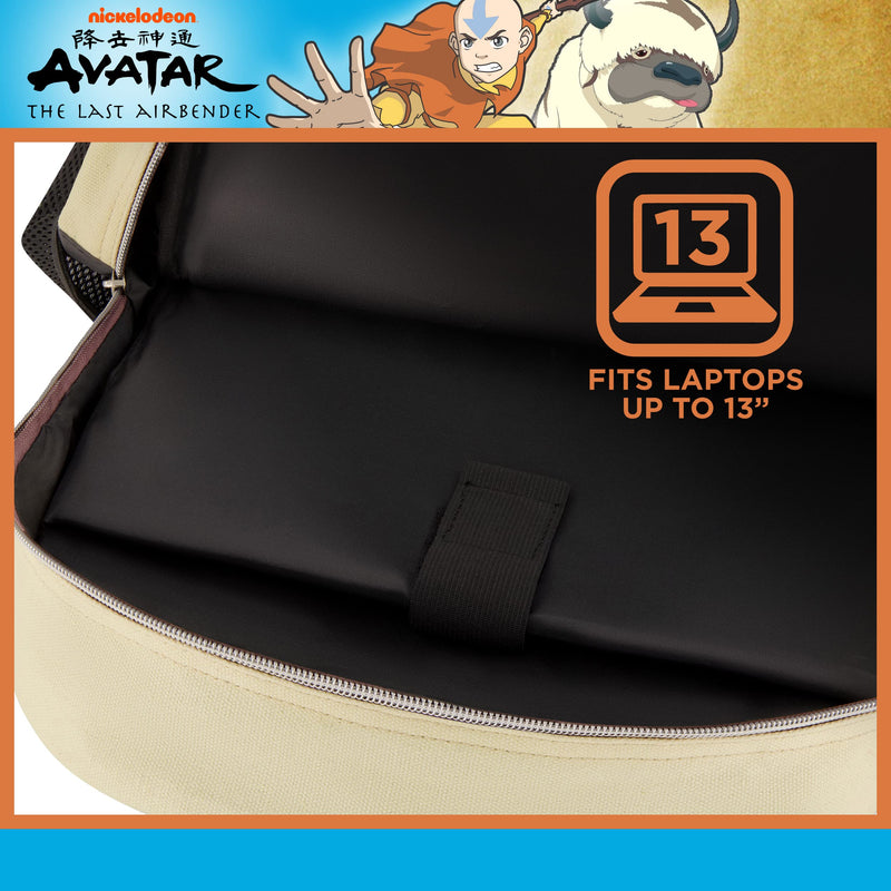 Avatar The Last Airbender 13 Inch Sleeve Laptop Backpack, Appa Yip Yip Padded Computer Bag for Commute or Travel, Multi, Brown