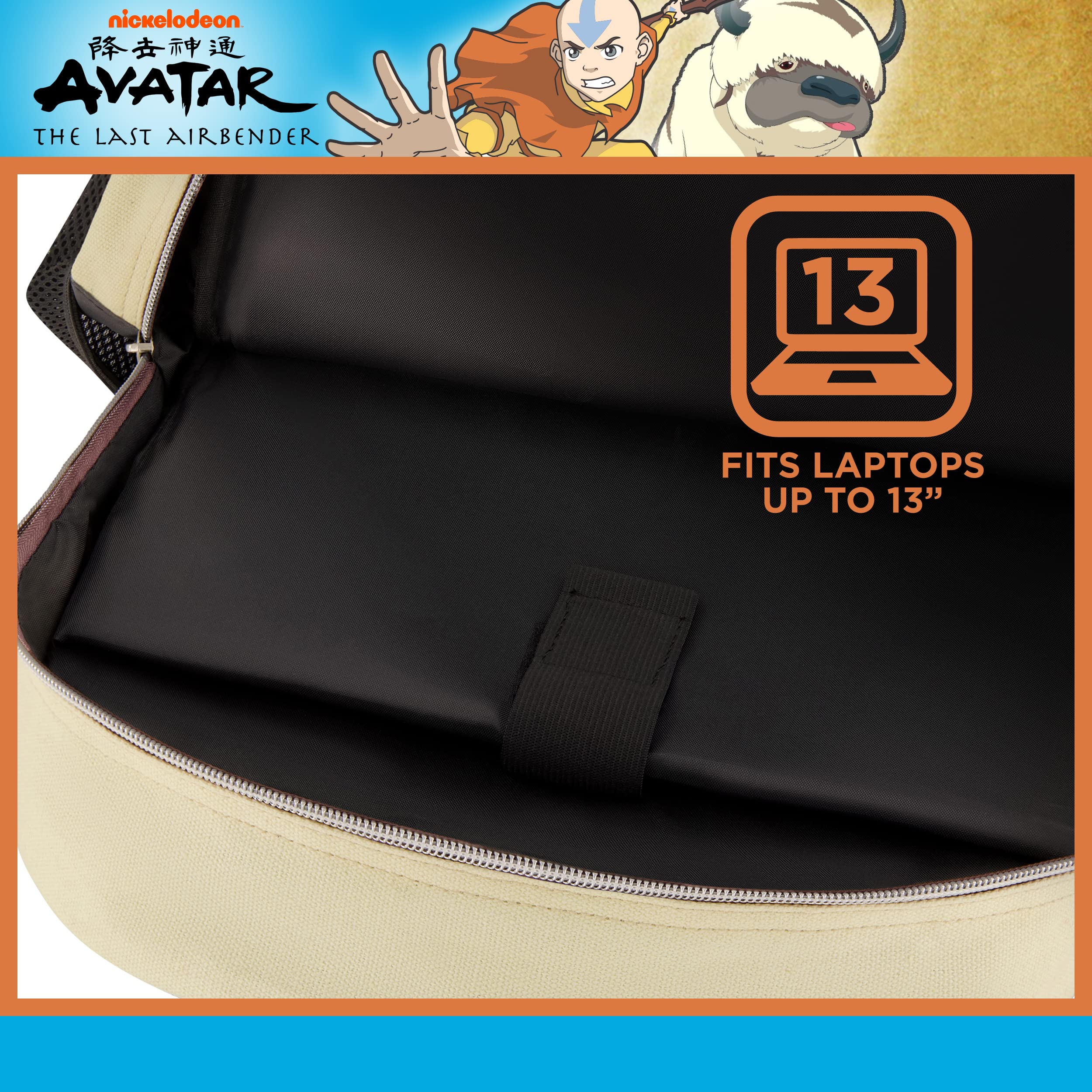 Avatar The Last Airbender 13 Inch Sleeve Laptop Backpack, Appa Yip Yip Padded Computer Bag for Commute or Travel, Multi, Brown