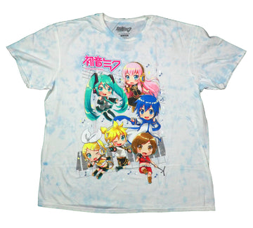 Hatsune Miku Mens T-Shirt - Chibi Cast Floating Among Piano Musical Notes