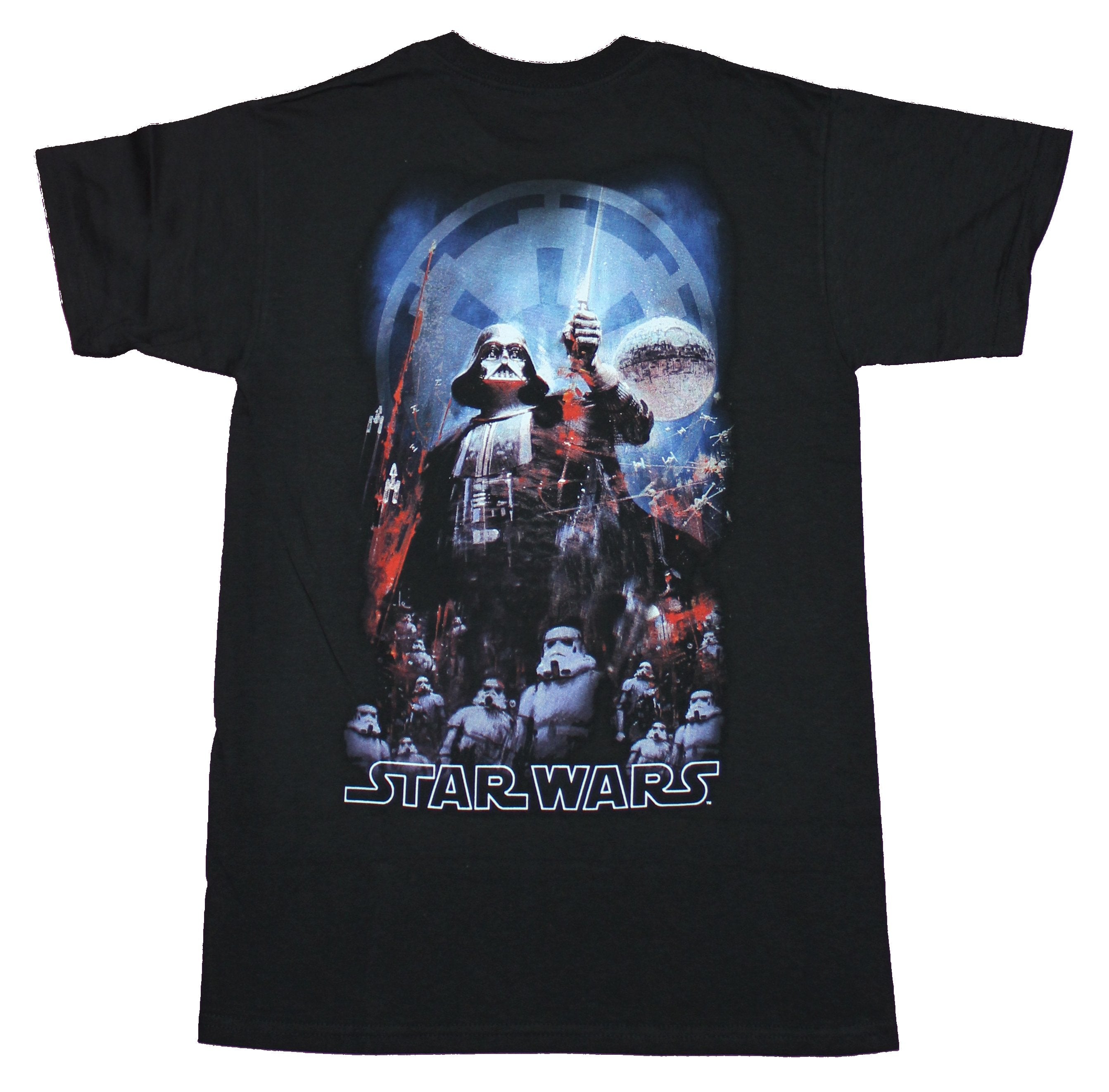 Star Wars Mens T-shirt - Empire Lapel Darth Vader Over Stormtrooper Back