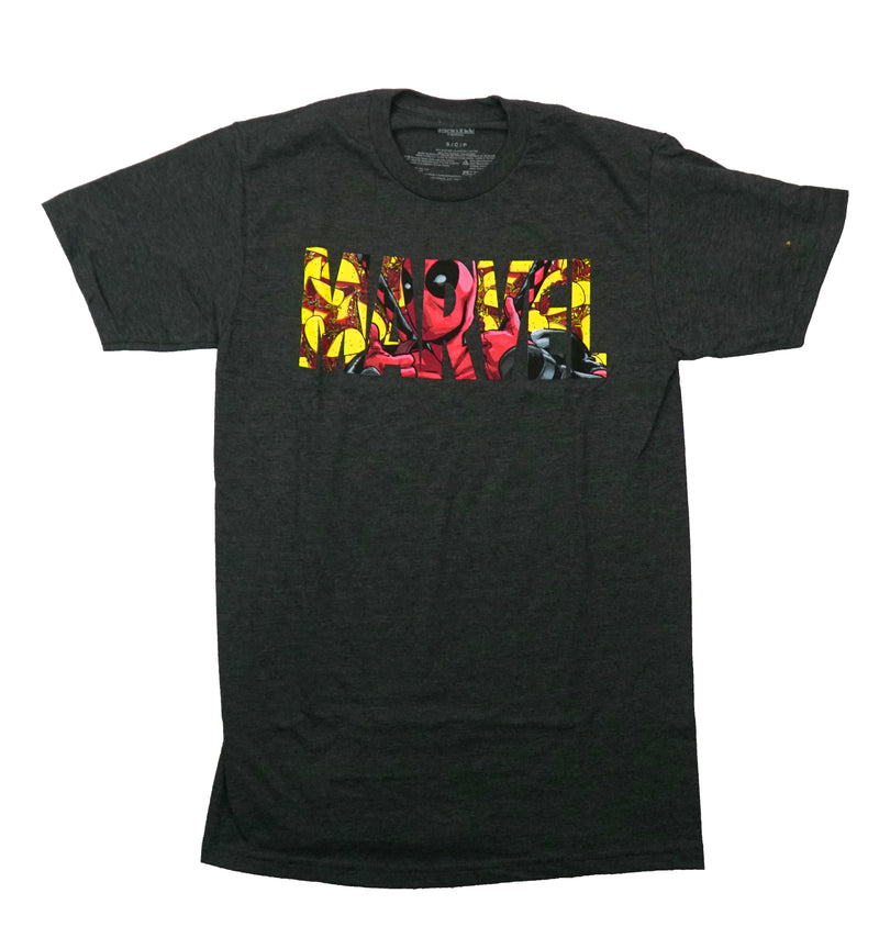 Deadpool Mens T-Shirt - Marvel Logo Embedded with Tacos & Pool