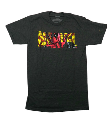 Deadpool Mens T-Shirt - Marvel Logo Embedded with Tacos & Pool